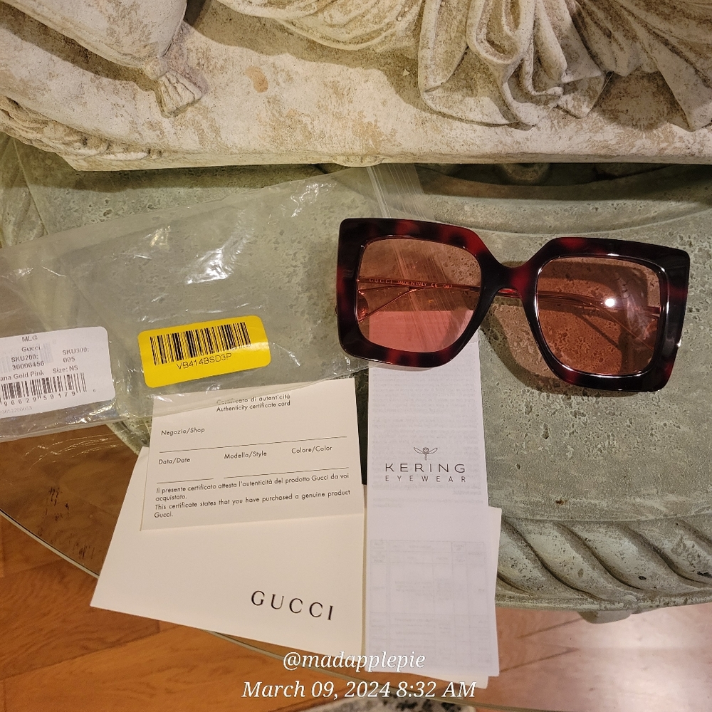Gucci Oversized Square Havanah Pink Butterfly Sunnglases GG0453 Luxury #53 - Picture 16 of 17